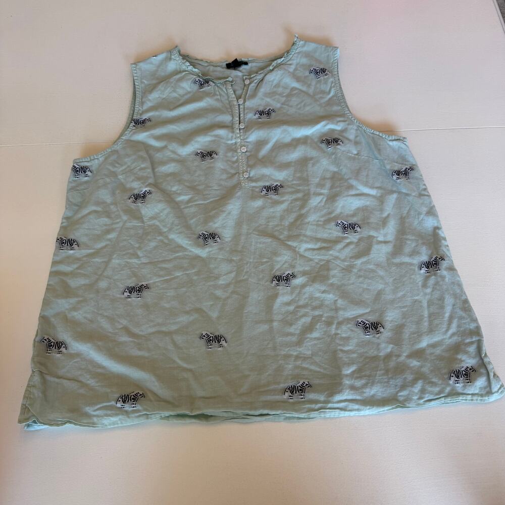 Talbots Sage Green Zebra Embroidered 100% Cotton Tank Top Size XL Casual